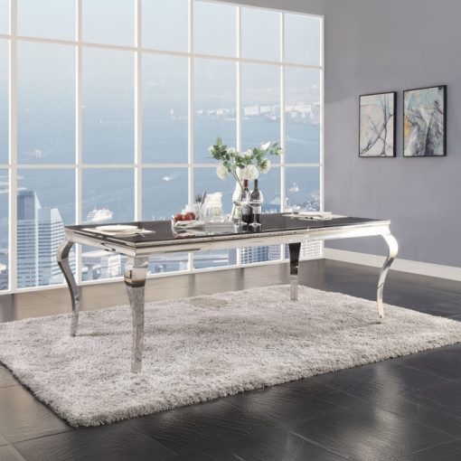 Acme Fabiola Stainless Steel & Black Glass Dining Table