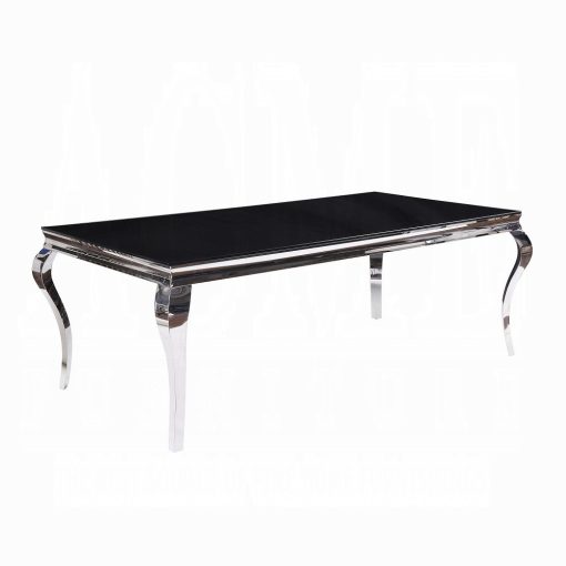 Acme Fabiola Stainless Steel & Black Glass Dining Table - Image 2