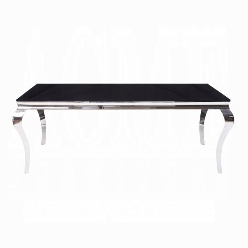 Acme Fabiola Stainless Steel & Black Glass Dining Table - Image 3