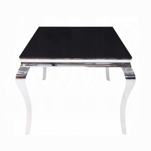 Acme Fabiola Stainless Steel & Black Glass Dining Table - Image 4