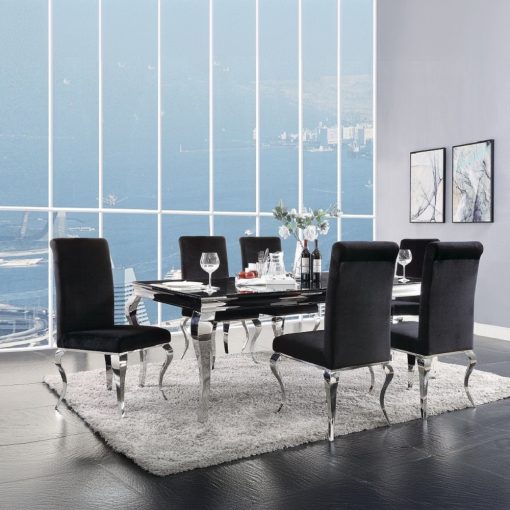 Acme Fabiola Stainless Steel & Black Glass Dining Table - Image 6