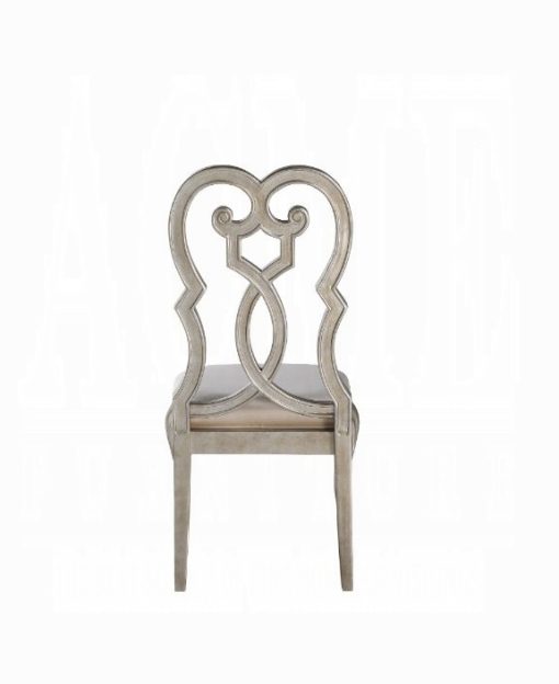 Acme Esteban Ivory Velvet & Antique Champagne Side Chair -  Set of 2 - Image 2