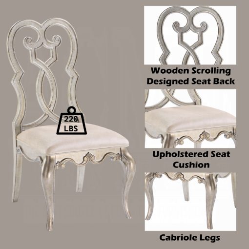 Acme Esteban Ivory Velvet & Antique Champagne Side Chair -  Set of 2 - Image 6