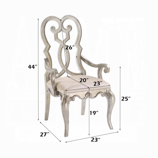 Acme Esteban Ivory Velvet & Antique Champagne Arm Chair -  Set of 2 - Image 5
