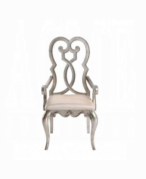 Acme Esteban Ivory Velvet & Antique Champagne Arm Chair -  Set of 2 - Image 4