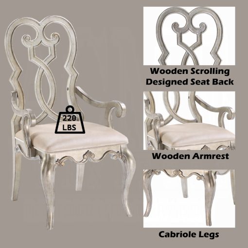 Acme Esteban Ivory Velvet & Antique Champagne Arm Chair -  Set of 2 - Image 6