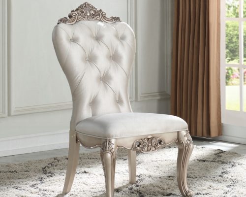 Acme Gorsedd Cream Fabric & Golden Ivory Side Chair -  Set of 2
