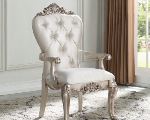 Acme Gorsedd Cream Fabric & Golden Ivory Arm Chair -  Set of 2