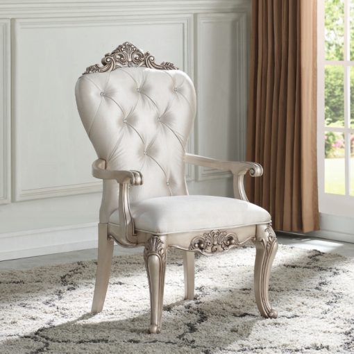 Acme Gorsedd Cream Fabric & Golden Ivory Arm Chair -  Set of 2