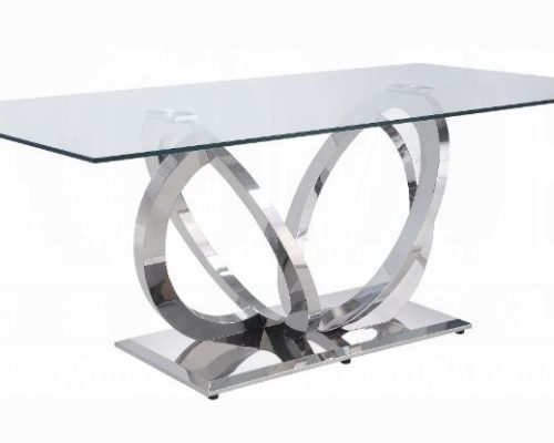 Acme Finley Clear Glass & Mirrored Silver Dining Table