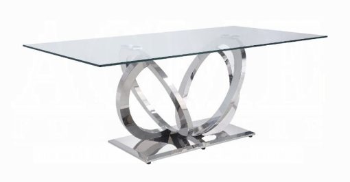 Acme Finley Clear Glass & Mirrored Silver Dining Table