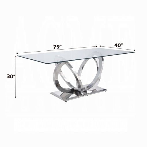Acme Finley Clear Glass & Mirrored Silver Dining Table - Image 4