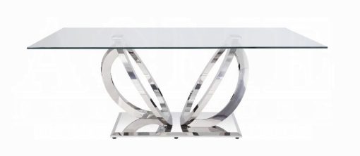 Acme Finley Clear Glass & Mirrored Silver Dining Table - Image 3
