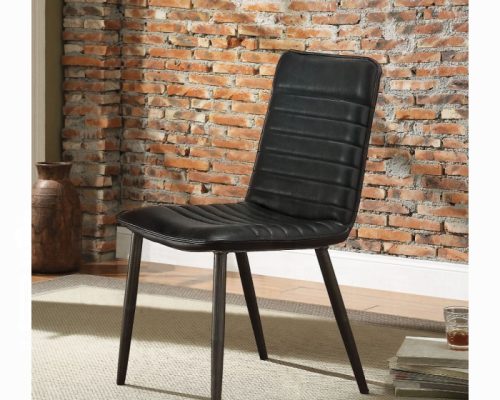 Acme Hosmer Black Top Grain Leather & Antique Black Side Chair -  Set of 2