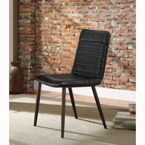 Acme Hosmer Black Top Grain Leather & Antique Black Side Chair -  Set of 2