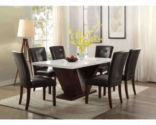 Acme Forbes White Natural Marble Top & Walnut Dining Table