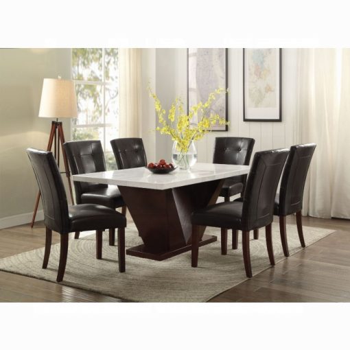 Acme Forbes White Natural Marble Top & Walnut Dining Table