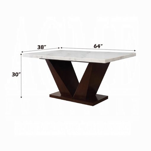 Acme Forbes White Natural Marble Top & Walnut Dining Table - Image 2