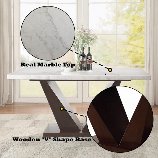 Acme Forbes White Natural Marble Top & Walnut Dining Table - Image 3