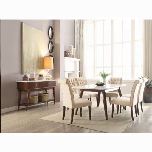 Acme Gasha White Natural Marble Top & Walnut Dining Table