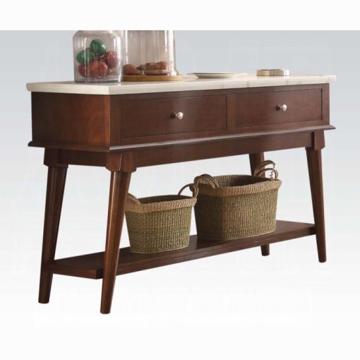 Acme Gasha White Natural Marble Top & Walnut Server