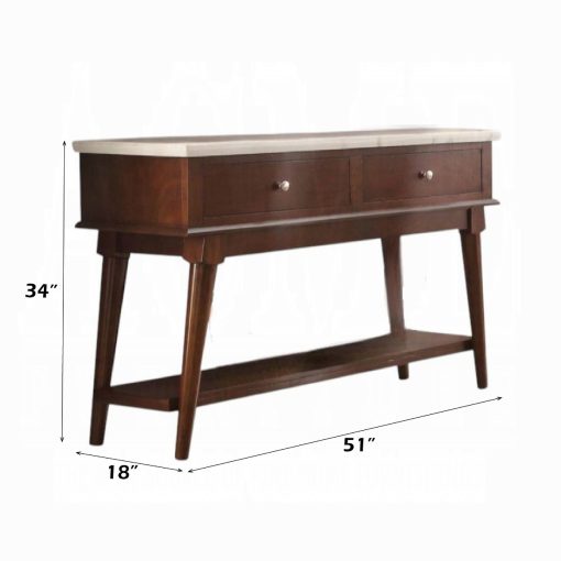 Acme Gasha White Natural Marble Top & Walnut Server - Image 3
