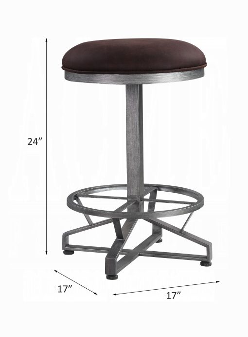 Acme Evangeline Rustic Brown Fabric & Black Counter Height Stool -  Set of 2 - Image 3