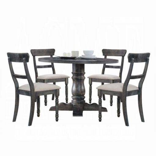 Acme Leventis Light Brown Linen & Weathered Gray Side Chair - Set of 2 - Image 2