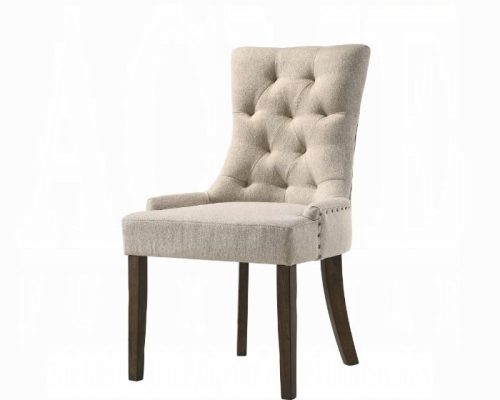 Acme Farren Beige Fabric & Weathered Oak Side Chair -  Set of 2