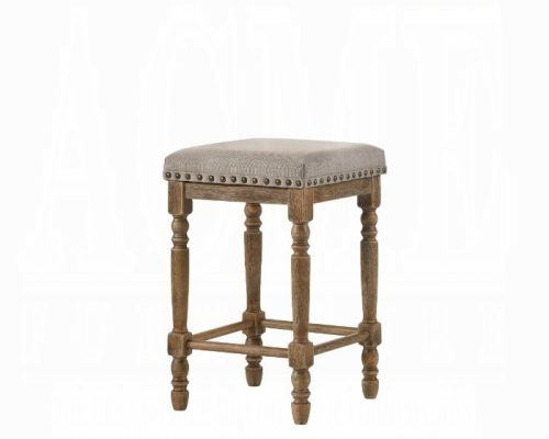 Acme Farsiris Beige Fabric & Weathered Oak Counter Height Stool