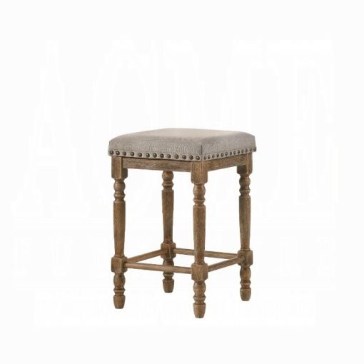 Acme Farsiris Beige Fabric & Weathered Oak Counter Height Stool