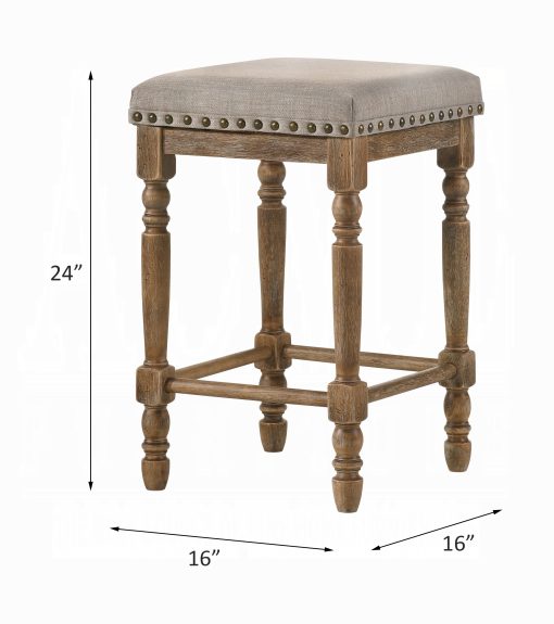 Acme Farsiris Beige Fabric & Weathered Oak Counter Height Stool - Image 4