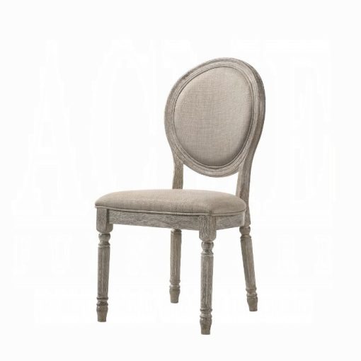 Acme Faustine Tan Fabric & Salvaged Light Oak Side Oval Back Chair - Set of 2