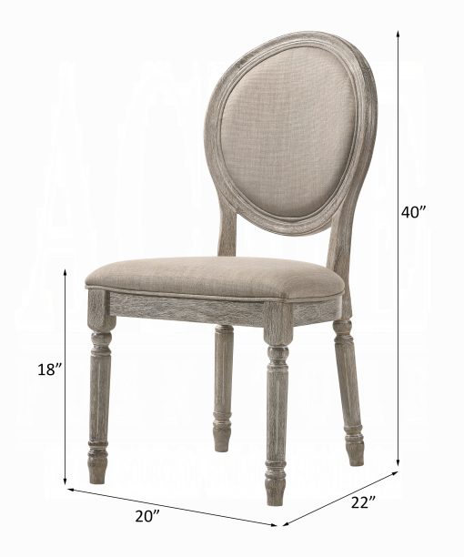 Acme Faustine Tan Fabric & Salvaged Light Oak Side Oval Back Chair - Set of 2 - Image 6