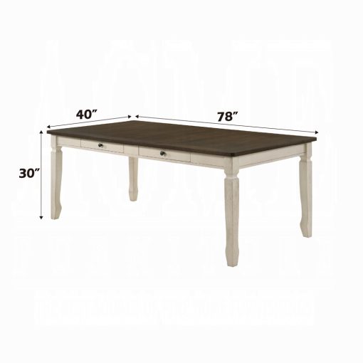 Acme Fedele Weathered Oak & Cream Dining Table - Image 6