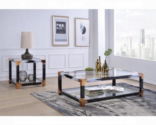 Acme Lafty White Brushed & Clear Glass Coffee Table