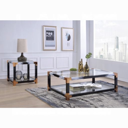 Acme Lafty White Brushed & Clear Glass Coffee Table