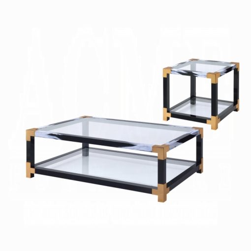 Acme Lafty White Brushed & Clear Glass Coffee Table - Image 3
