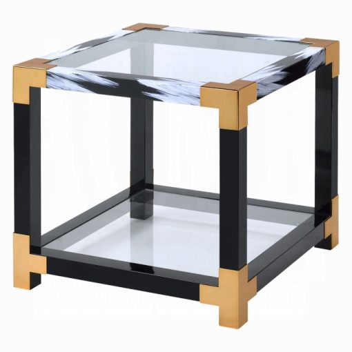 Acme Lafty White Brushed & Clear Glass End Table - Image 2
