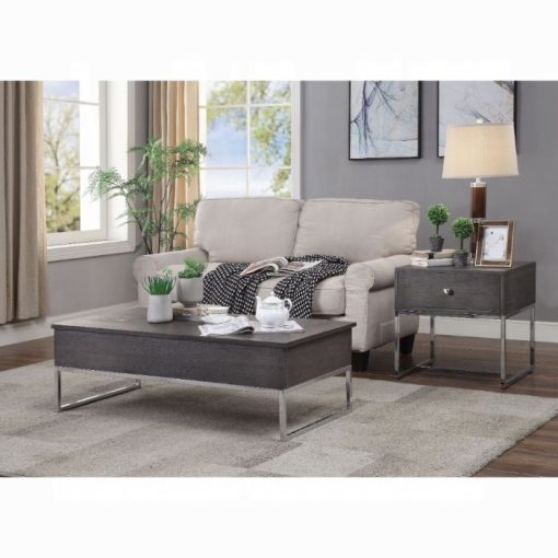 Acme Iban Gray Oak & Chrome Coffee Table with Lift Top