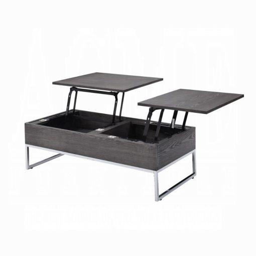 Acme Iban Gray Oak & Chrome Coffee Table with Lift Top - Image 2