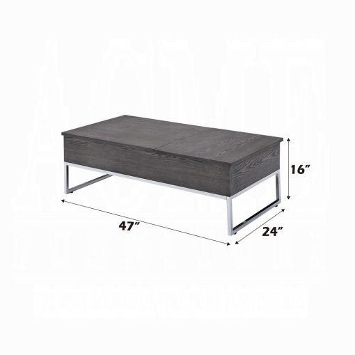Acme Iban Gray Oak & Chrome Coffee Table with Lift Top - Image 6