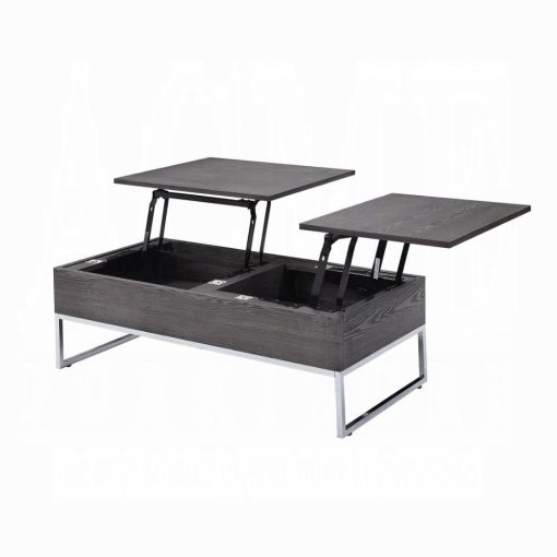 Acme Iban Gray Oak & Chrome Coffee Table with Lift Top - Image 4