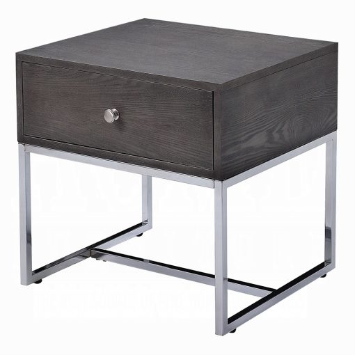 Acme Iban Gray Oak & Chrome End Table - Image 2