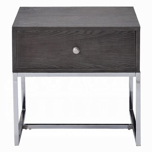 Acme Iban Gray Oak & Chrome End Table - Image 3