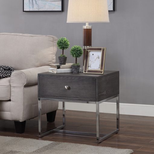 Acme Iban Gray Oak & Chrome End Table