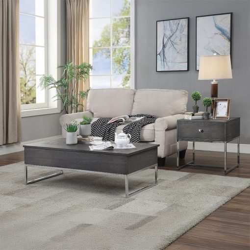 Acme Iban Gray Oak & Chrome End Table - Image 8