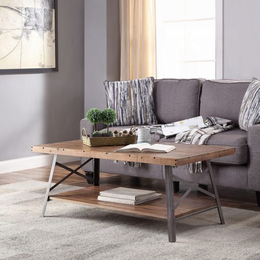Acme Ikram Weathered Oak & Sandy Black Coffee Table
