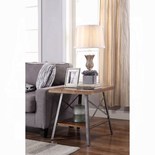 Acme Ikram Weathered Oak & Sandy Black End Table - Set of 2