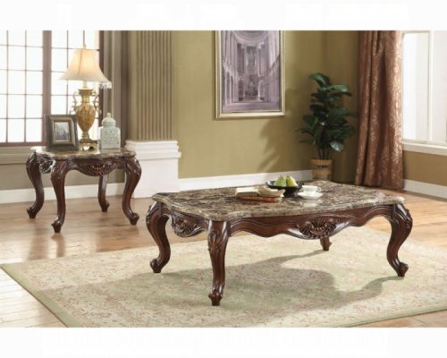 Acme Jardena Natural Marble Top & Cherry Oak Coffee Table